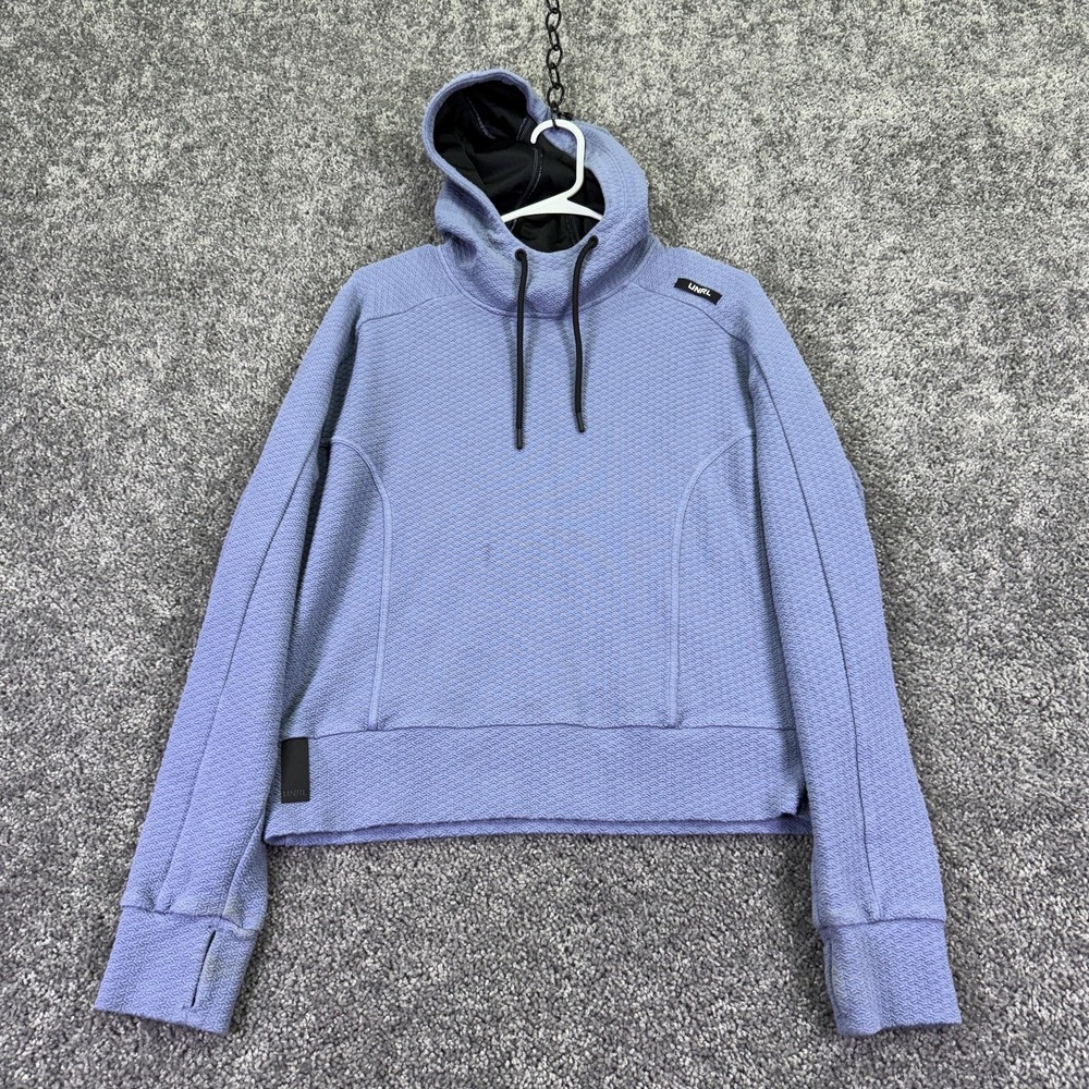 UNRL Hoodie Womens Large Blue Textured Knit Pullover High Neck Logo Pockets